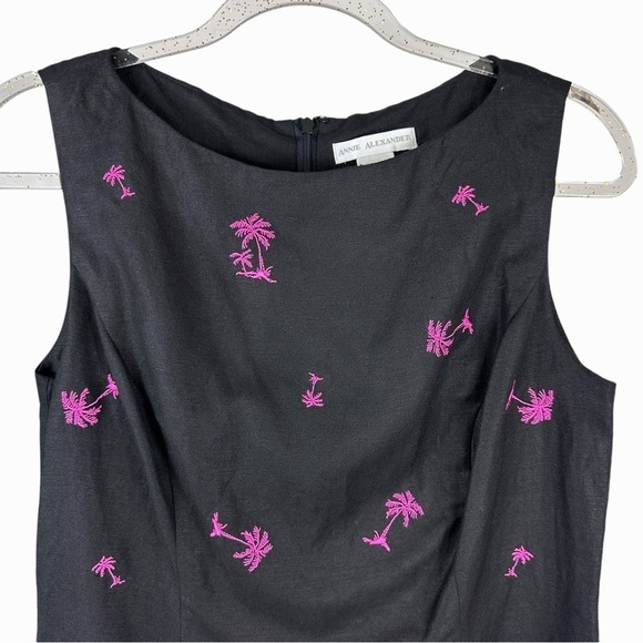 Annie Alexander Embroidered Linen Blend Palm Tree Dress in Black and Pink Size 8 - Picture 4 of 7